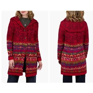 Sundance Copenhagen Faire Isle Cardigan Sweater Knit Coat Red Size Small